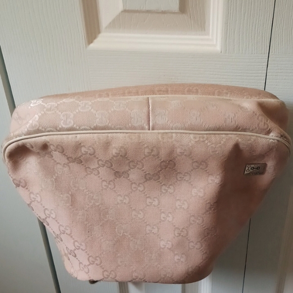 Gucci Vintage *RARE* GG Horsebit Canvas Medium Hobo Bag in Beige & Pink - Picture 7 of 9